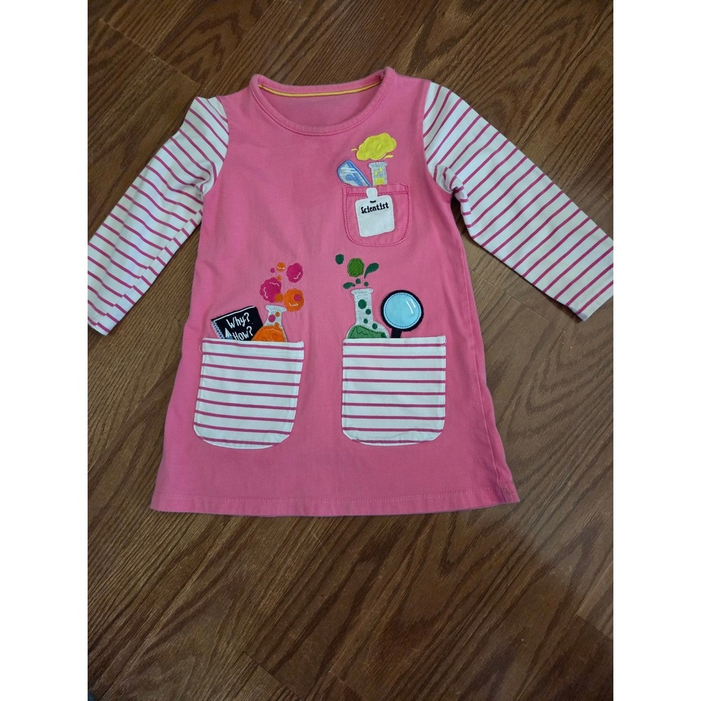 Pink Science Scientist STEM Applique Long Sleeve Cotton Dress Girls Size 2t